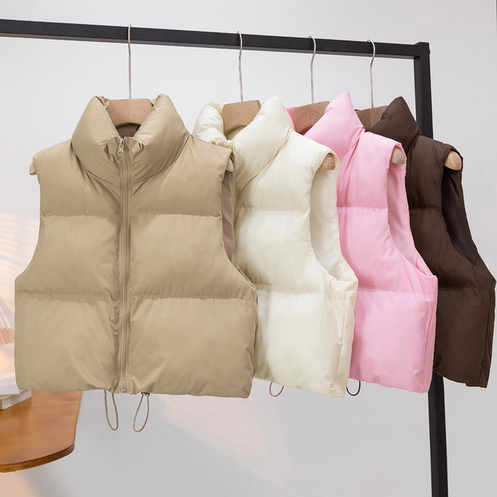 Women's padded vest with high stand-up collar and drawstring Mune Fashion