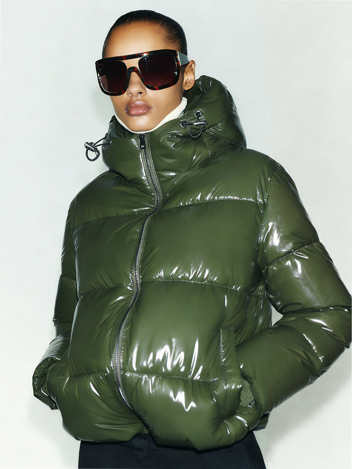Ladies High Gloss Padded Jacket with High Collar