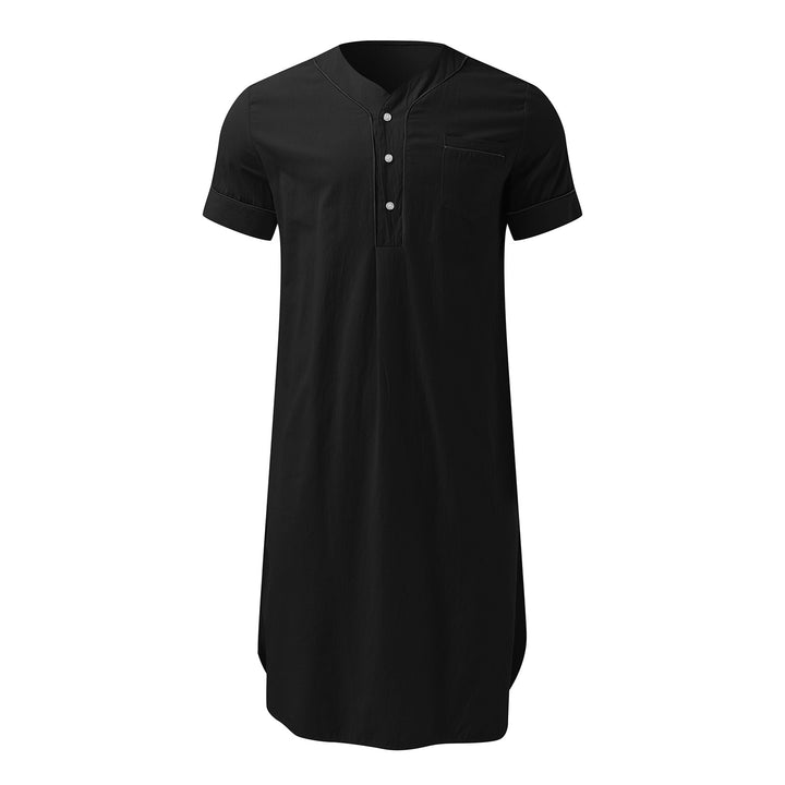 Men's knee-length nightshirt with short sleeves, concealed button placket and breast pocket Mune Fashion