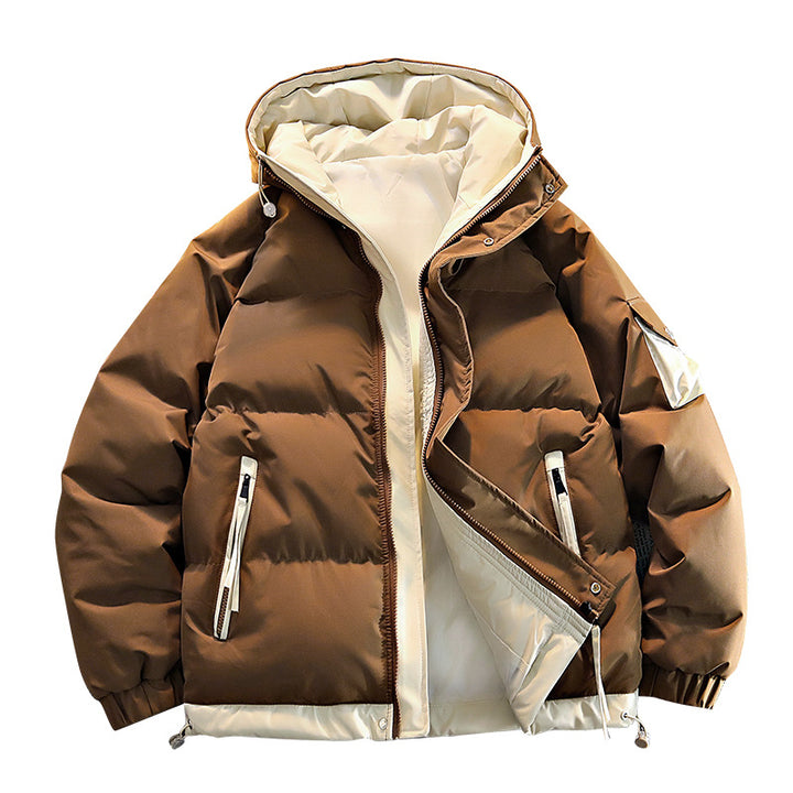 Men's oversized insulated hooded puffer jacket with contrast lining and drawcord hem Mune Fashion