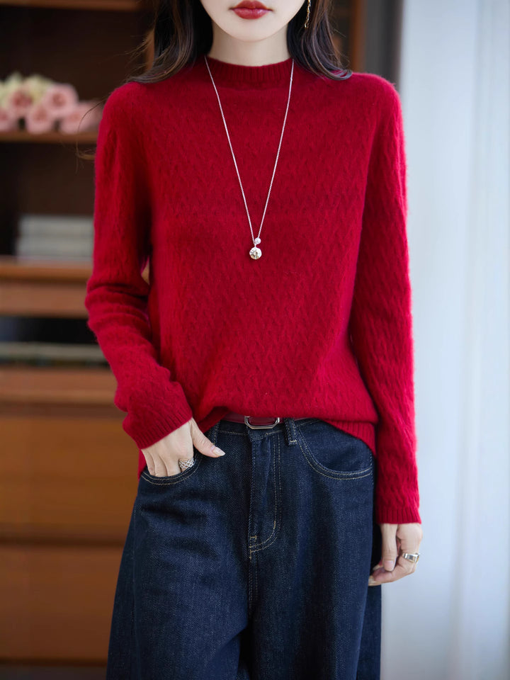 Women's Soft Fine Knit Sweater with Short Mock Neck, Light Mohair Look and Relaxed Silhouette Mune Fashion