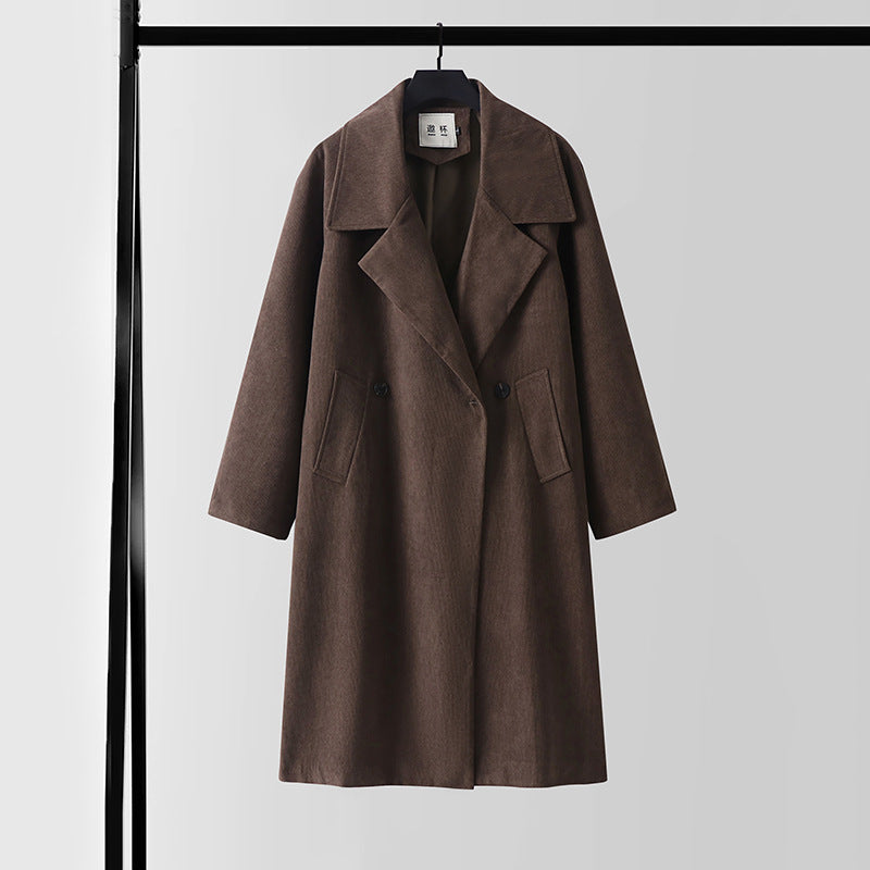 Women's Oversized Wool Blend Coat with Wide Lapel and Hidden Double Button Placket Mune Fashion
