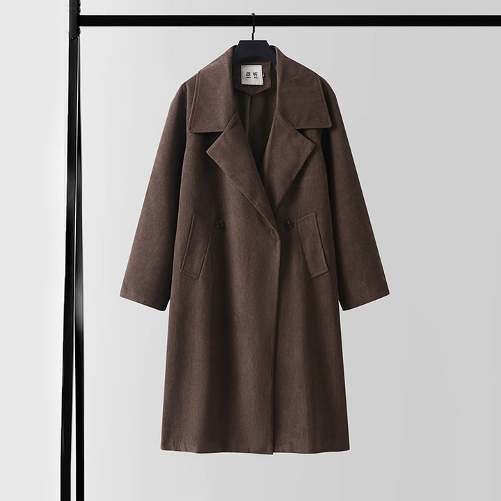 Women's Oversized Wool Blend Coat with Wide Lapel and Hidden Double Button Placket Mune Fashion