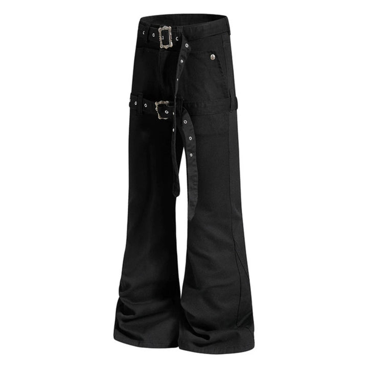 Women's High-Waist Flared Cargo Pants with Wide Leg, Double Belt and Metal Eyelets Mune Fashion