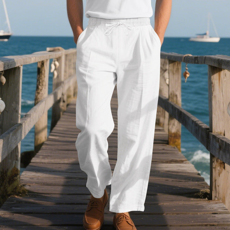 Men's beach-ready linen chino joggers with drawstring and rolled hem Mune Fashion