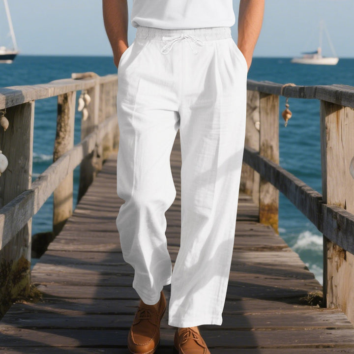 Men's beach-ready linen chino joggers with drawstring and rolled hem Mune Fashion