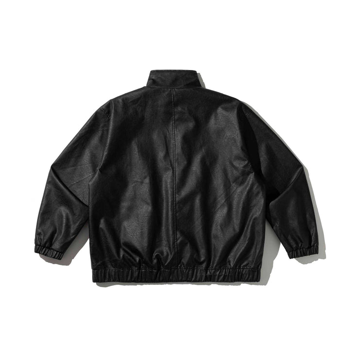 Men's leather look bomber jacket with stand-up collar and toggle fasteners Mune Fashion