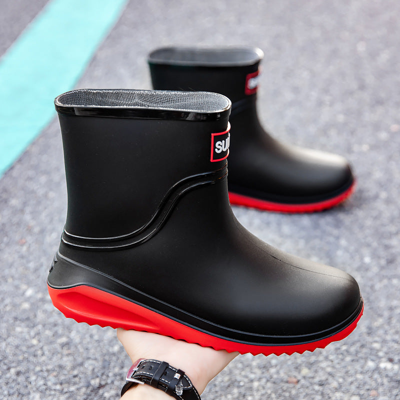 Women Short Shaft Rain Boots with Adjustable Drawstring and Reflective Hem Mune Fashion