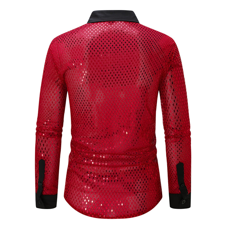 Men's shimmering mesh shirt with contrast button placket and stand-up collar Mune Fashion