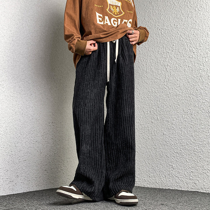 Women's Extra Wide Cord Pants with Drawstring, Ribbed Structure and Wide Leg Mune Fashion