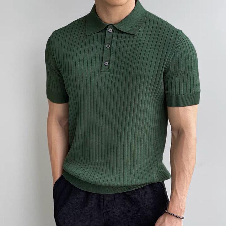 Men's Elegant Short Sleeve Knitted Polo Shirt with Ribbed Structure Mune Fashion