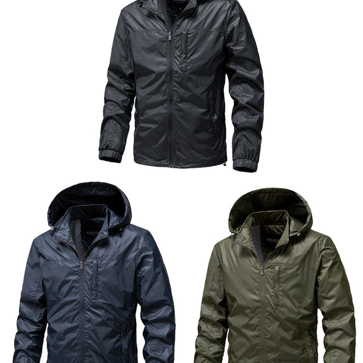 Men's Lightweight Water-Repellent Hooded Windbreaker with Thermo Lining & Chest Pocket Mune Fashion