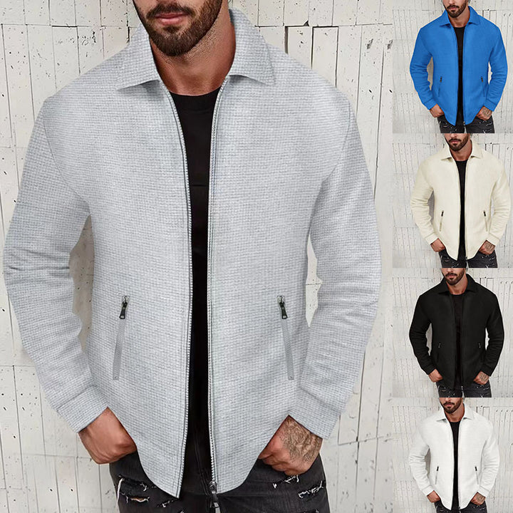 Men's nano minimalist stand collar fine knit transitional jacket with two-way zipper and concealed zip pockets Mune Fashion