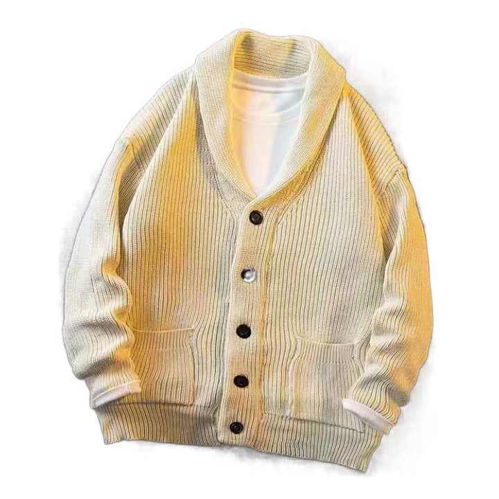 Men's shawl collar cardigan made of coarse ribbed knit with pockets & button placket Mune Fashion
