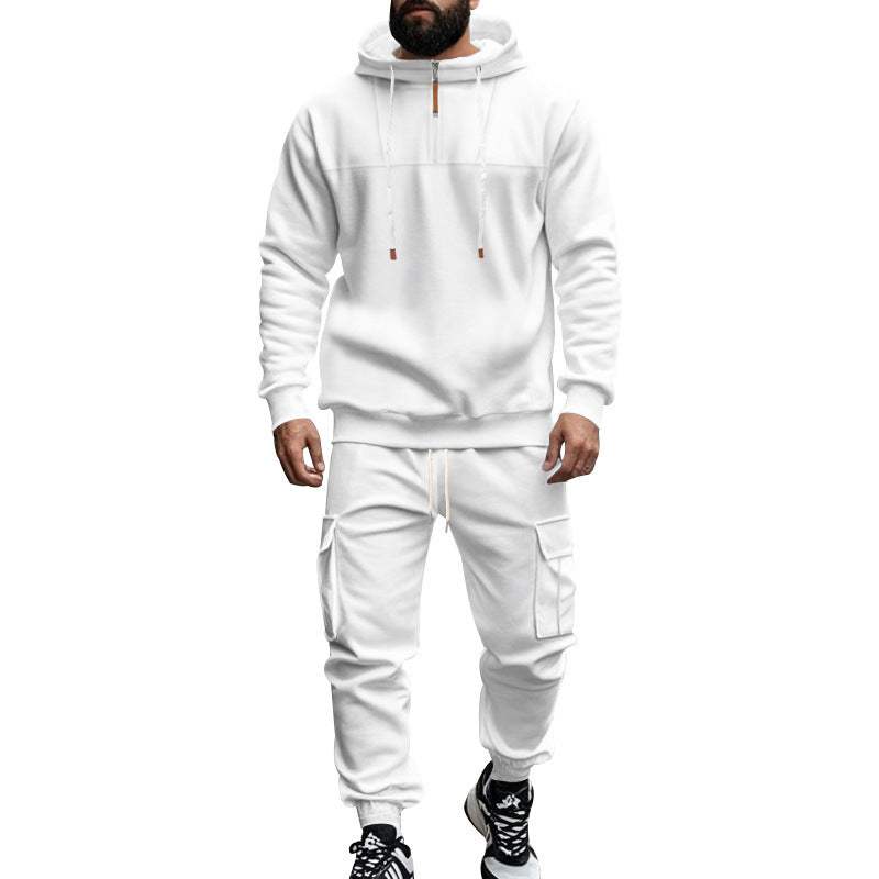 Men's two-piece sweat set with hood, elastic waistband, and patch cargo pockets Mune Fashion