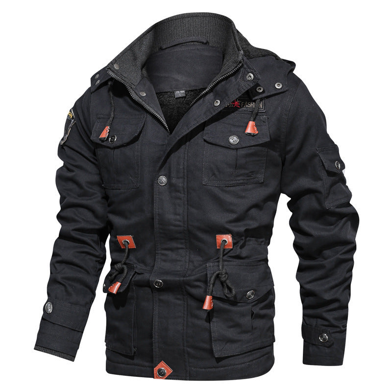 Men's canvas parka in military utility style with teddy fleece lining, drawstring waist, and multifunctional pockets Mune Fashion