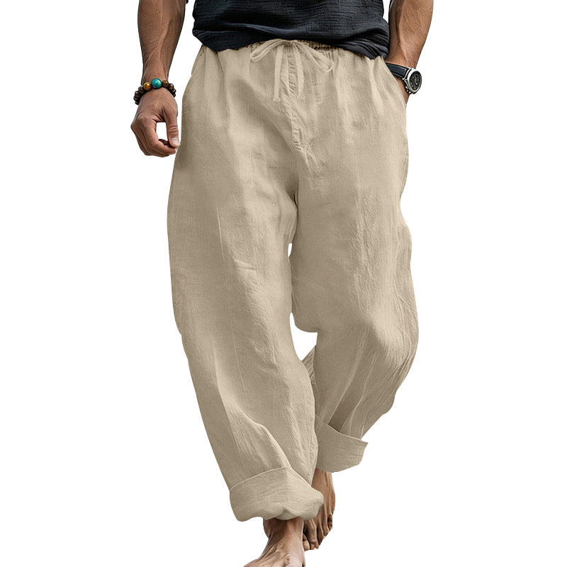 Men's Loose-Fit Linen Lounge Pants with Drawstring, Cuffed Hem and Pockets Mune Fashion
