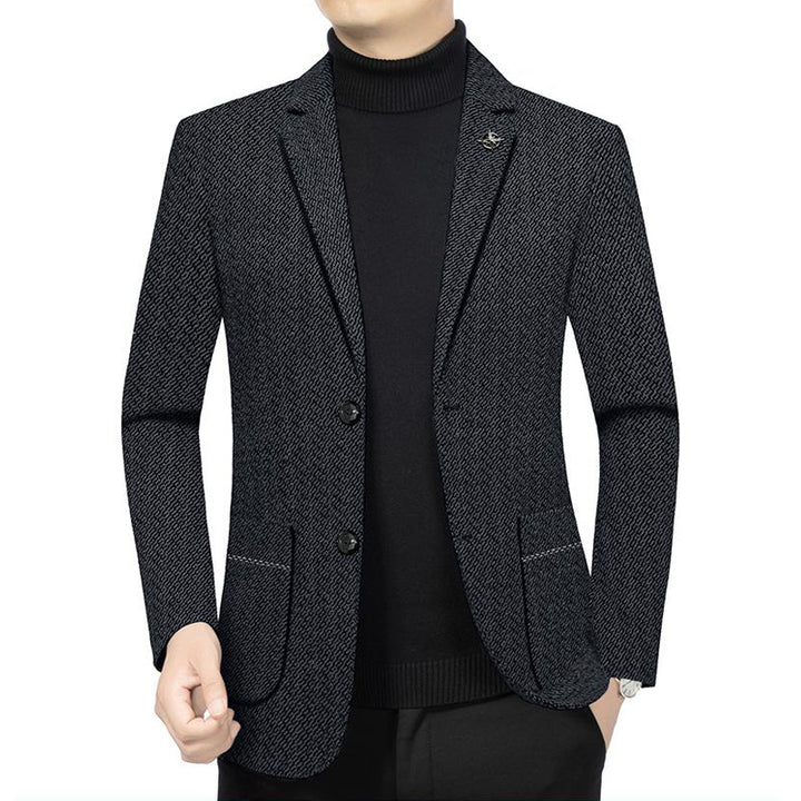 Men's Tailored Knit Blazer in Boucle Look with Patch Pockets Mune Fashion