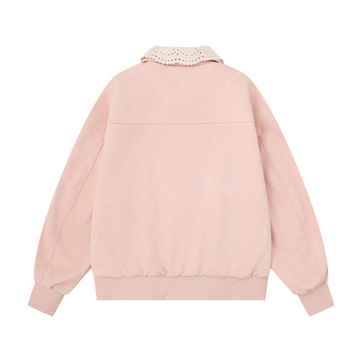 Women's buttoned oversized sweat jacket with crocheted collar and star appliqués Mune Fashion