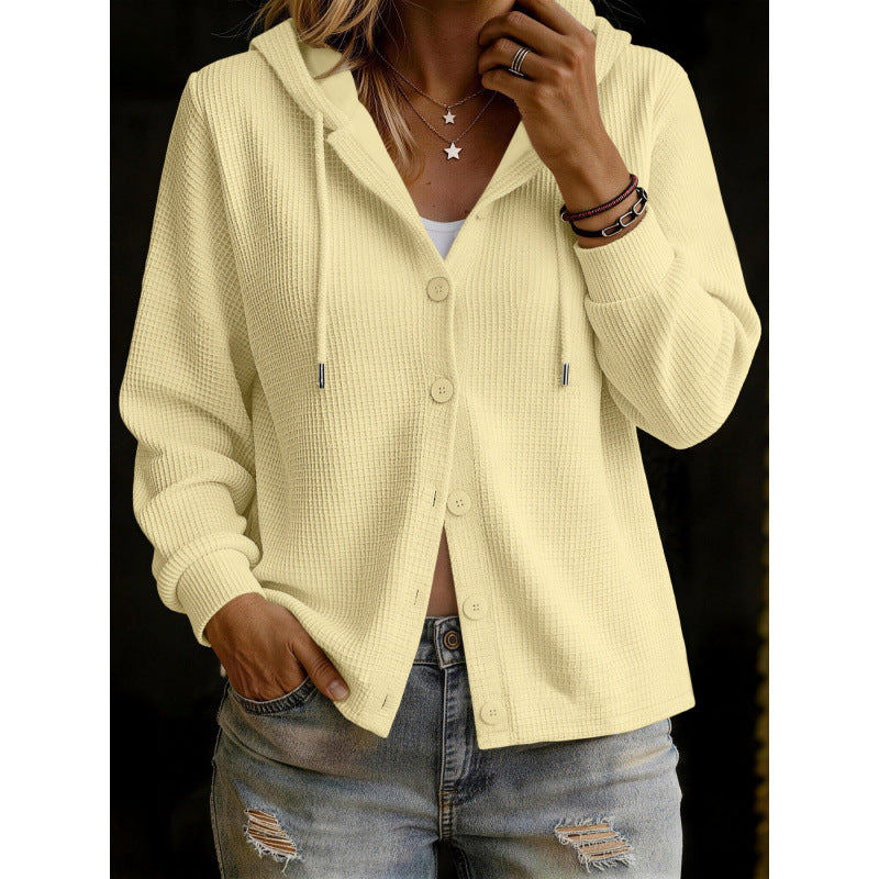 Women's hooded cardigan in waffle knit with button placket Mune Fashion