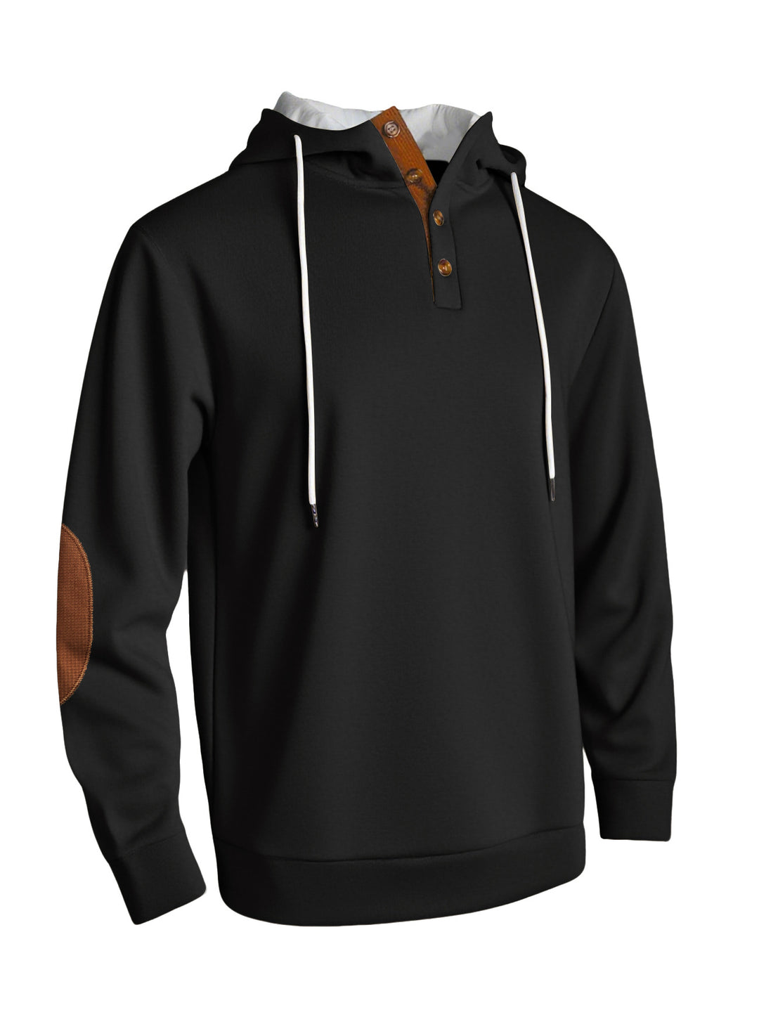 Men's hooded sweatshirt in a puristic leisure style with Henley button placket, contrasted hood interior, and elbow patches Mune Fashion