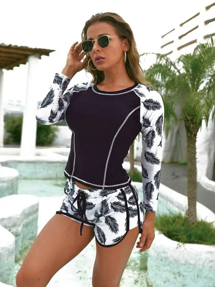 Women Long Sleeve Surf Swimsuit with Floral Pattern Mune Fashion