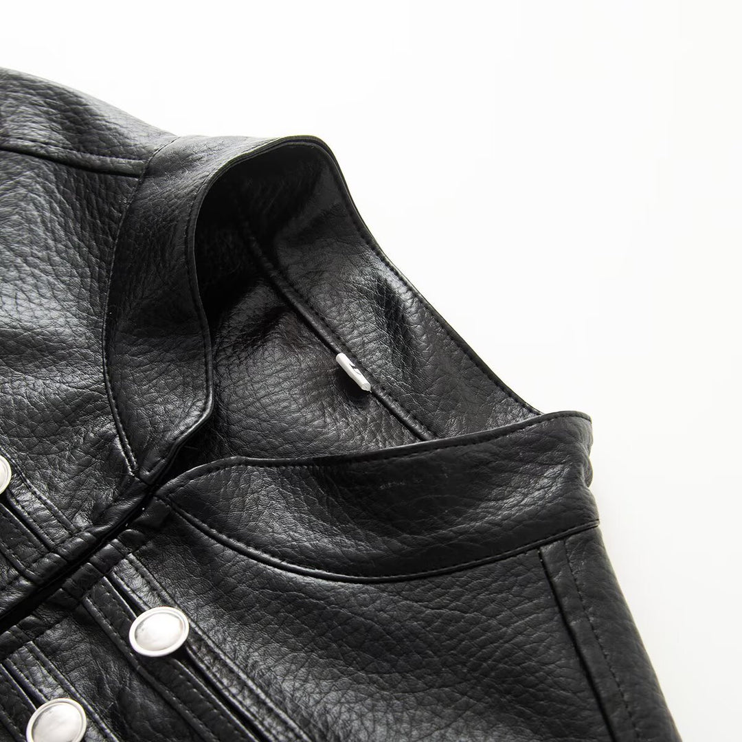 Women's short jacket in hussar style made of faux leather with decorative row buttons Mune Fashion
