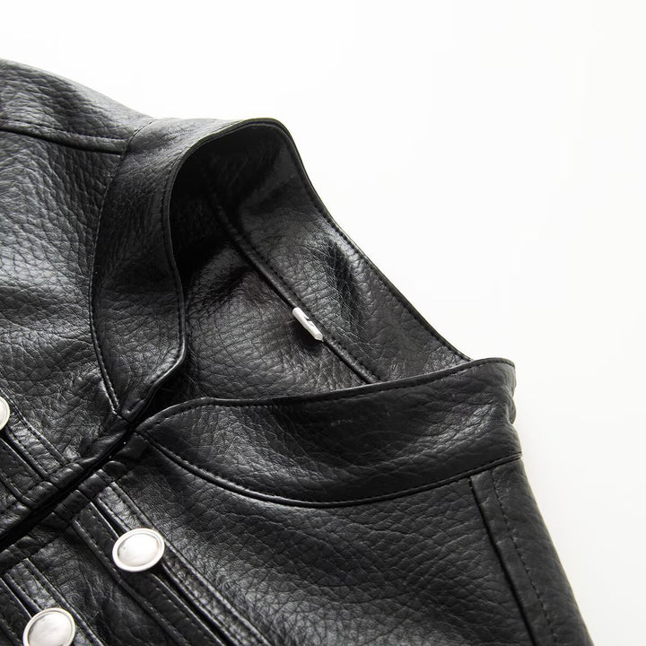 Women's short jacket in hussar style made of faux leather with decorative row buttons Mune Fashion