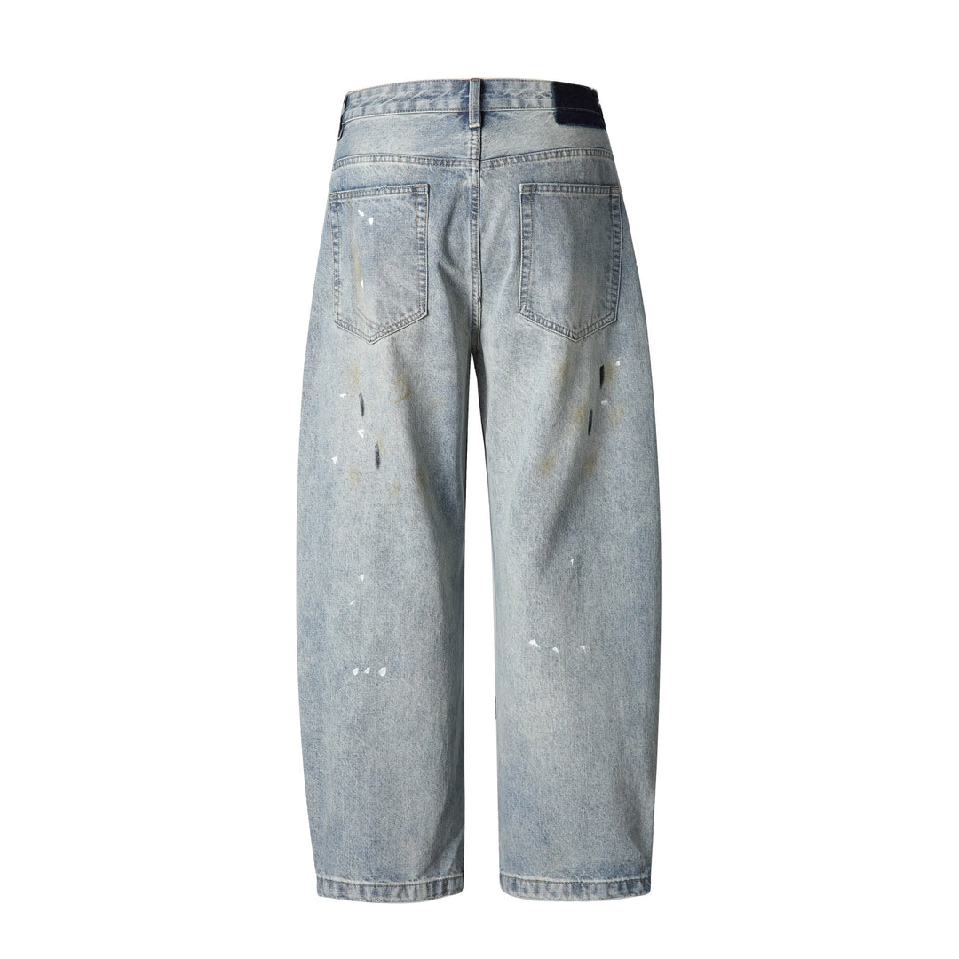 Unisex Casual Relaxed-Fit Jeans with High Waist and Paint-Distress Mune Fashion