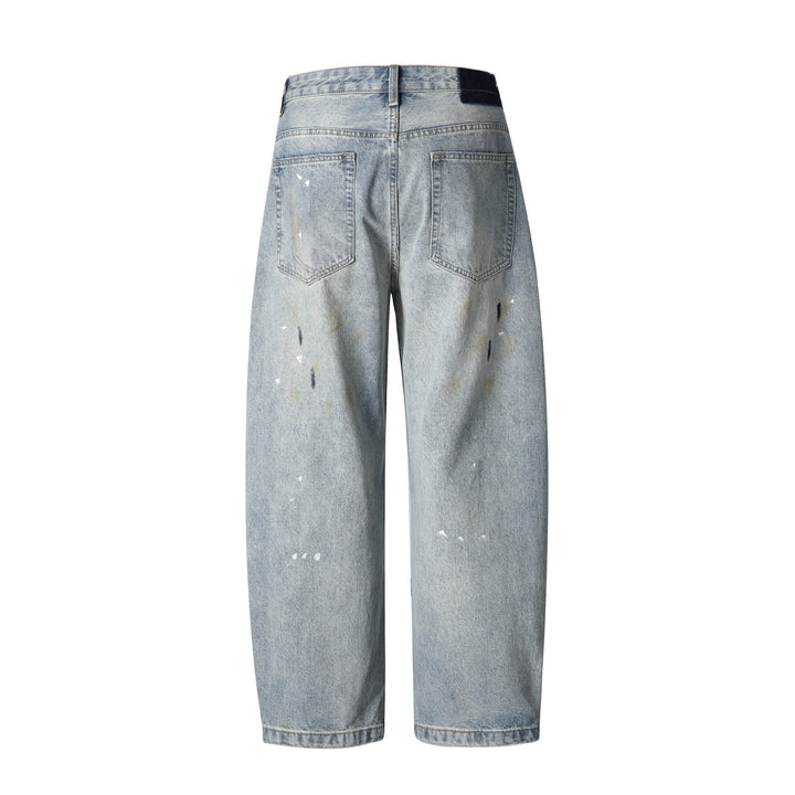 Unisex Casual Relaxed-Fit Jeans with High Waist and Paint-Distress Mune Fashion