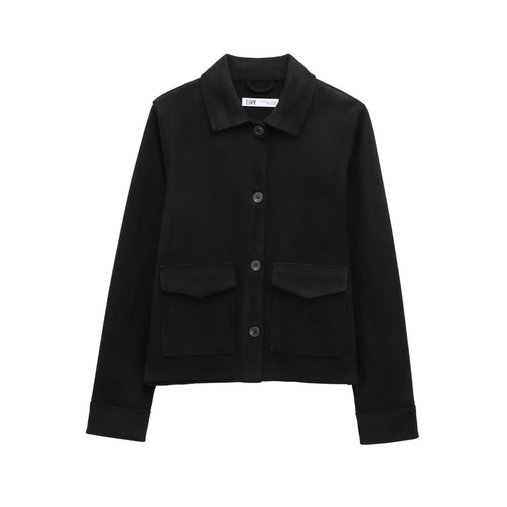 Ladies Short Suede Look Jacket with Flap Pockets Mune Fashion