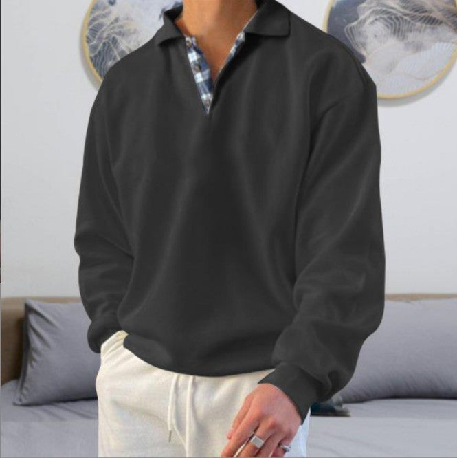 Men's casual sweater with polo collar and concealed check inner lining made of cotton blend Mune Fashion