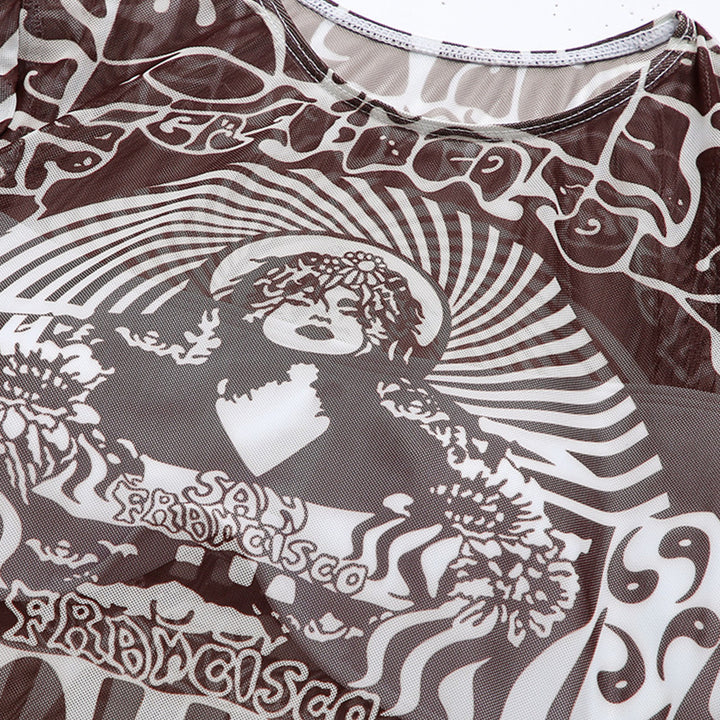 Women's sporty crop top with long sleeves and elegant print Mune Fashion