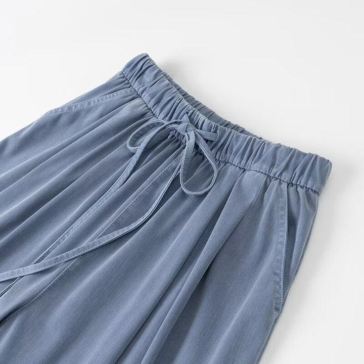 Women Wide Palazzo Pants with High Elastic Band, Drawstring and Side Pockets Mune Fashion