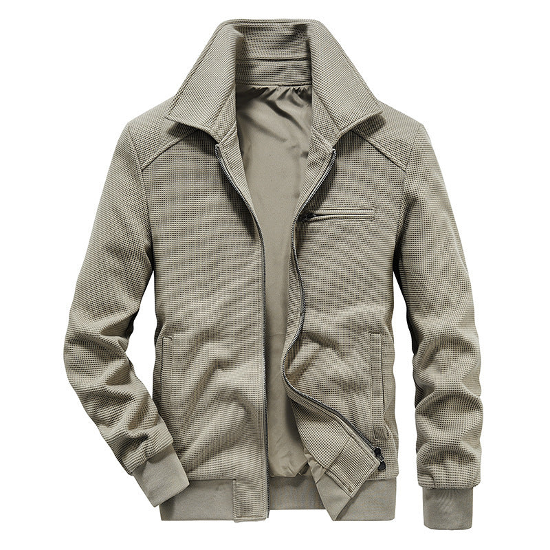 Men's waffle knit blouson with stand-up collar, zipper, and chest pocket Mune Fashion