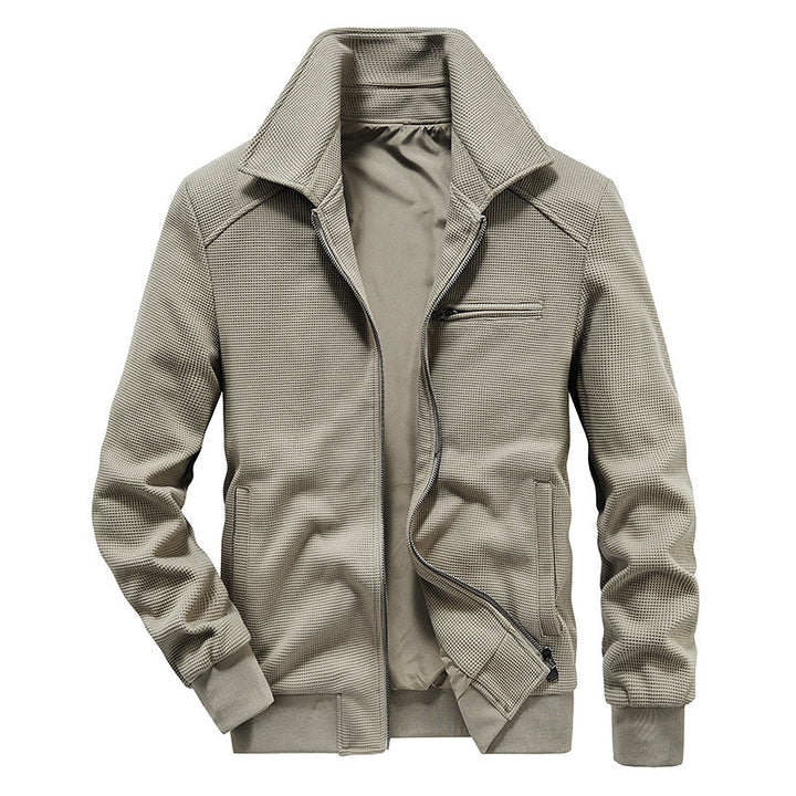 Men's waffle knit blouson with stand-up collar, zipper, and chest pocket Mune Fashion