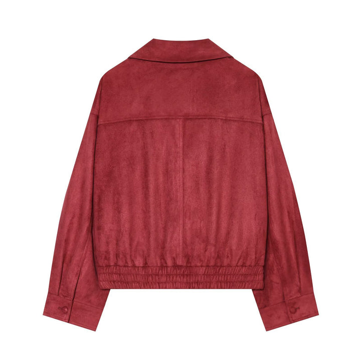 Women Short Cut Double Breasted Suede Look Coat with Shoulder Flaps Mune Fashion