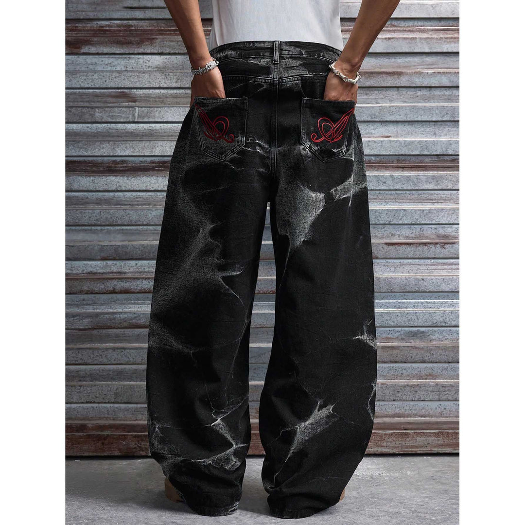 Men's loose-cut denim pants with special washing effect Mune Fashion
