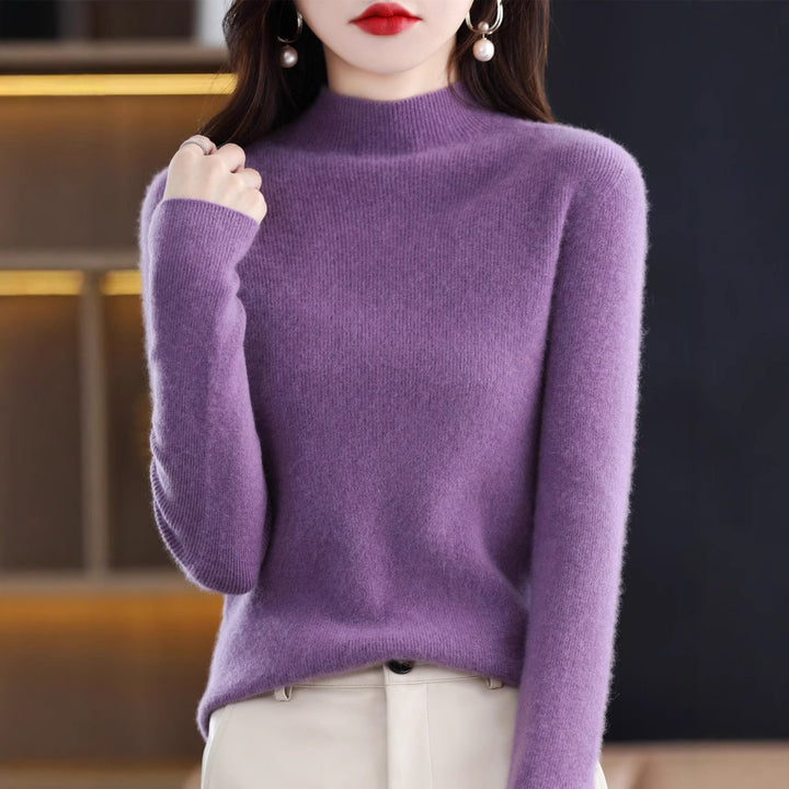 Women's Slim-Fit Mockneck Sweater Made of Cashmere-Like Fine Knit Mune Fashion