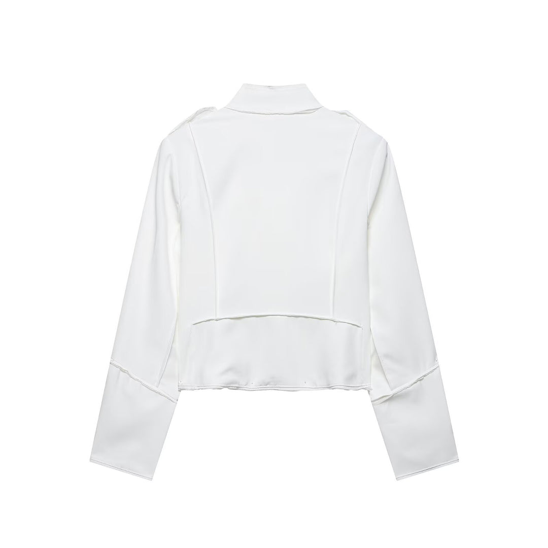 Ladies short jacket in military style with asymmetrical decorative strip, shoulder epaulettes and gold buttons Mune Fashion
