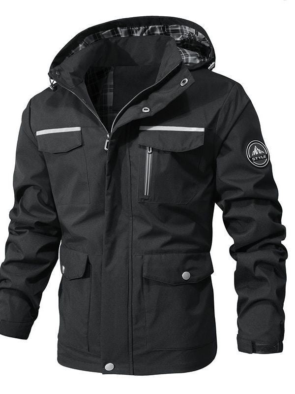 Men Water-repellent Softshell Parka with Hood, Reflective Inserts and Multifunction Pockets Mune Fashion