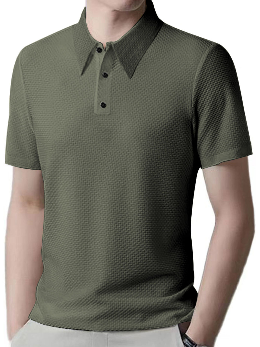 Men's nano microstructure polo shirt with shirt collar, subtle button placket, and breathable jersey Mune Fashion
