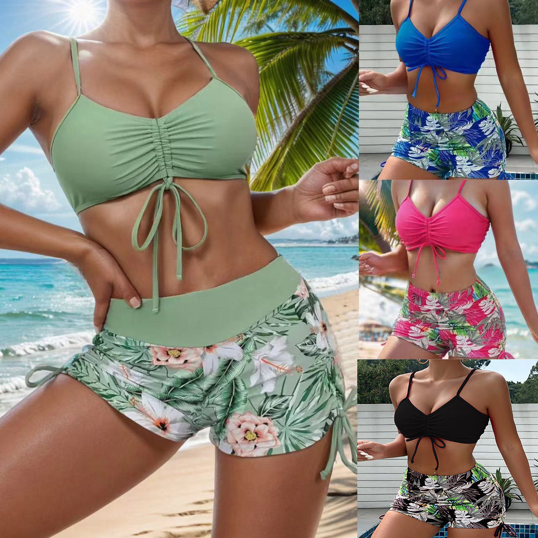 Women's Sporty Bikini Set with Adjustable Top and Decorative Shorts Mune Fashion