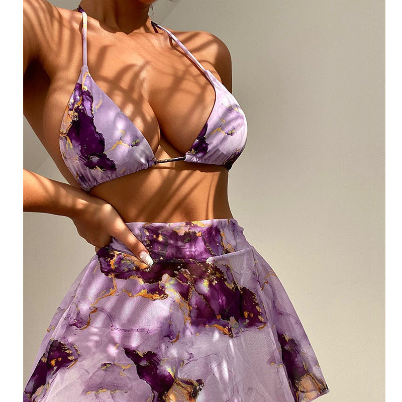 Women’s bikini set with floral wrap skirt and adjustable straps Mune Fashion