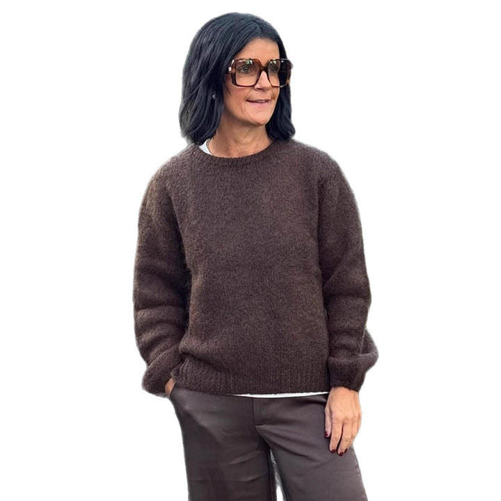 Women Fluffy Round Neck Sweater with Balloon Sleeves and Boxy Silhouette Mune Fashion