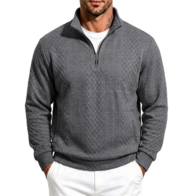 Men's troyer sweatshirt with fine diamond structure, half zip and side pockets Mune Fashion