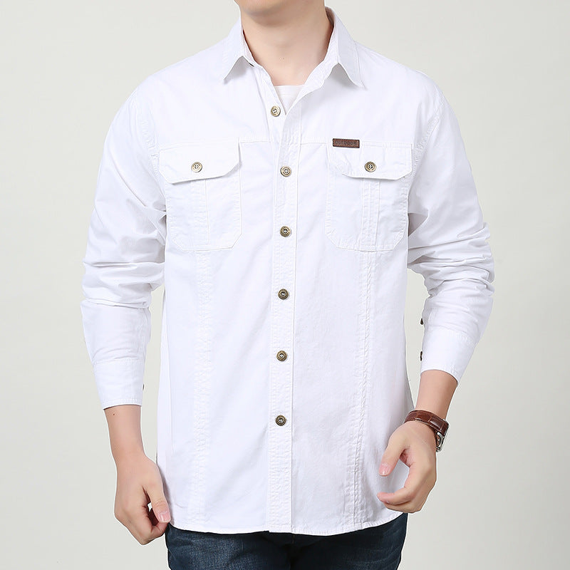 Men's casual canvas shirt with two patch breast pockets and reinforced seams.