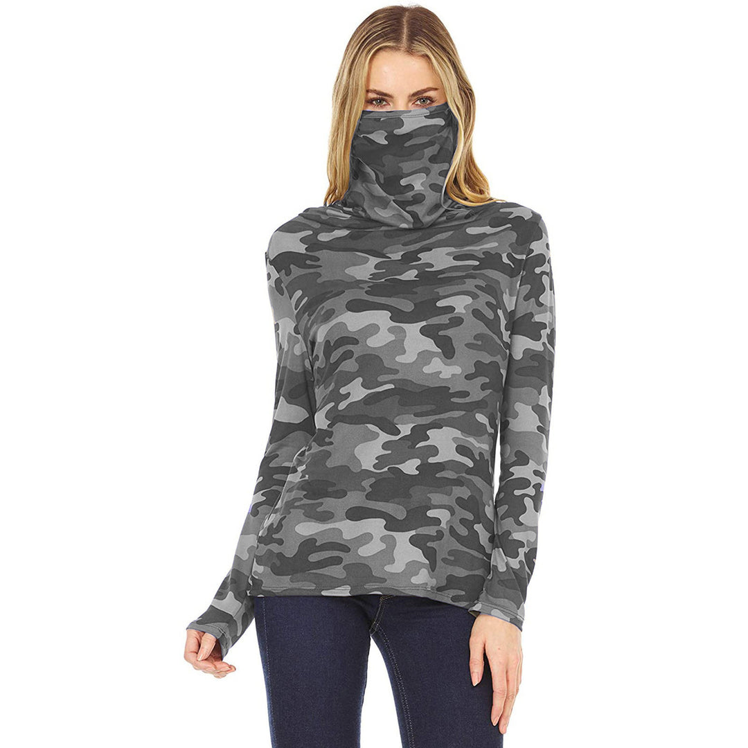 Women's camouflage jersey long sleeve with integrated tube collar Mune Fashion
