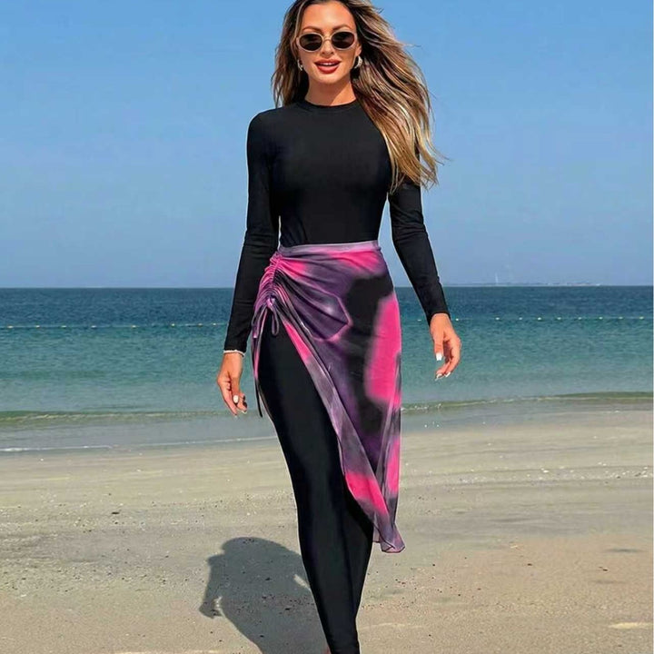 Women's Elegant Long Swimsuit with Wrap Skirt Mune Fashion