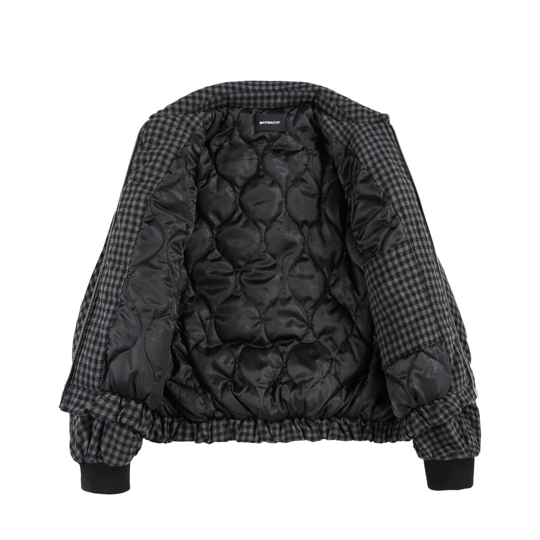 Unisex Boxy-Check Quilted Jacket with Zipper and Elastic Hem Mune Fashion